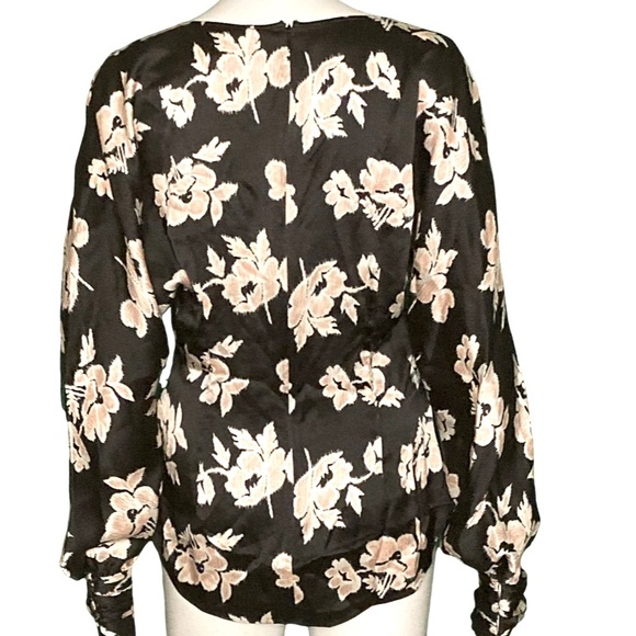 NWT Cinq a Sept Yesenia Black and Pink Floral Print Tie Front Top - Sz M - Picture 4 of 9